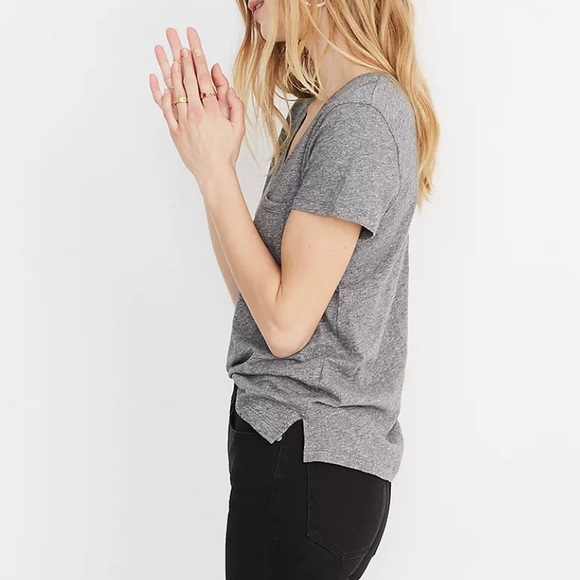 NWT Madewell Cotton V-Neck Pocket Tee Small Gray - Picture 3 of 10